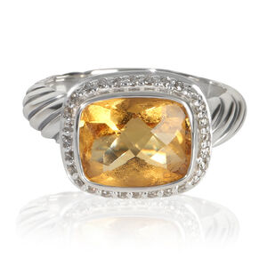 David Yurman Sterling Silver Citrine and Diamond Noblesse Ring